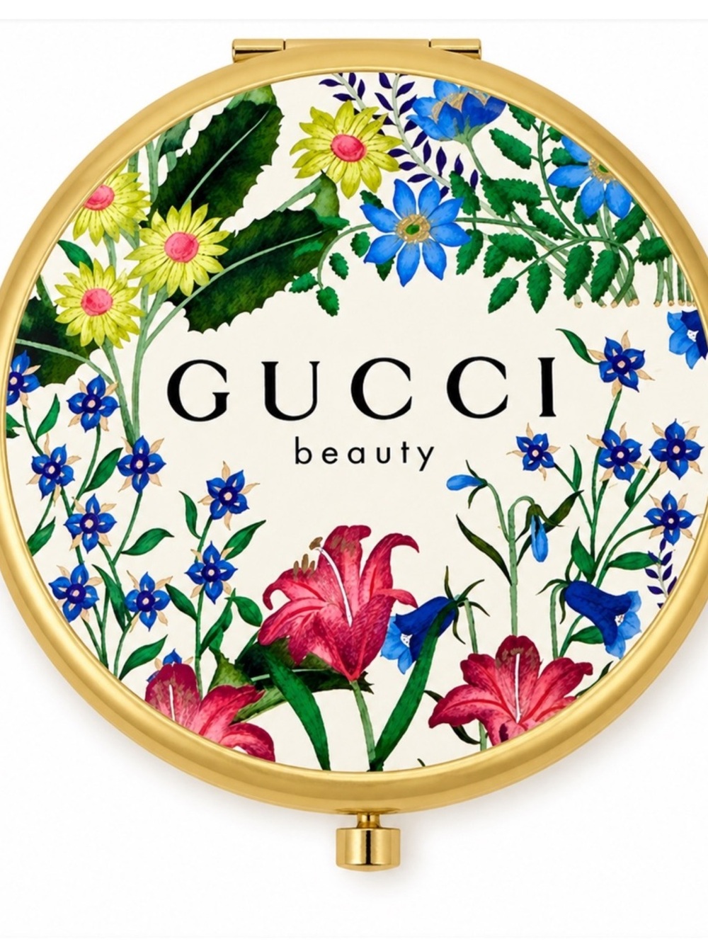 Gucci Beauty Floral Compact Mirror in Pink and Gold.